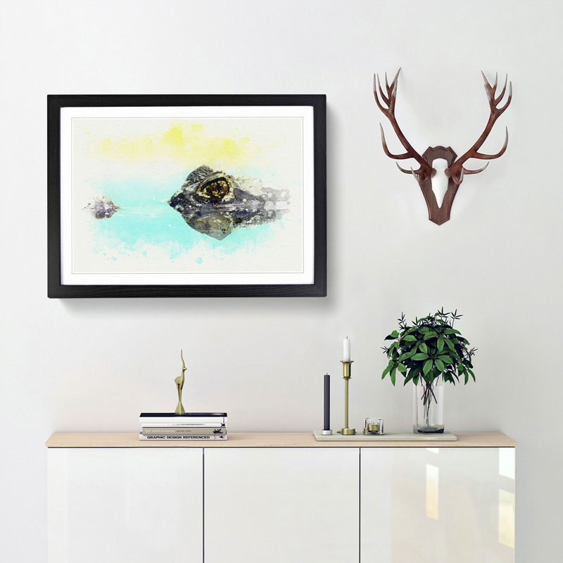 Peering Crocodile in Abstract - Picture Frame Graphic Art Print, 27cm H x 36cm W x 2cm D, Black Framed