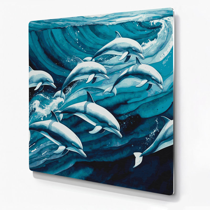 Art mural en métal "Dauphins nautiques", H 12 po x l 12 po