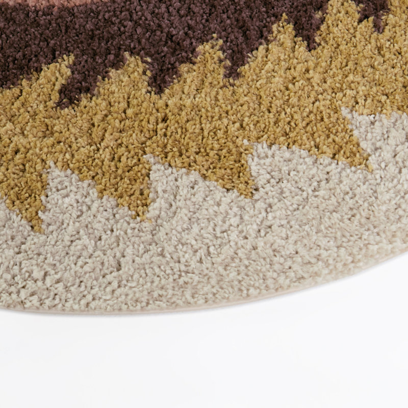 Machado Yellow/Coral Triangular Border Oval Area Rug, 6'7" x 9' Oval, Yellow/Coral