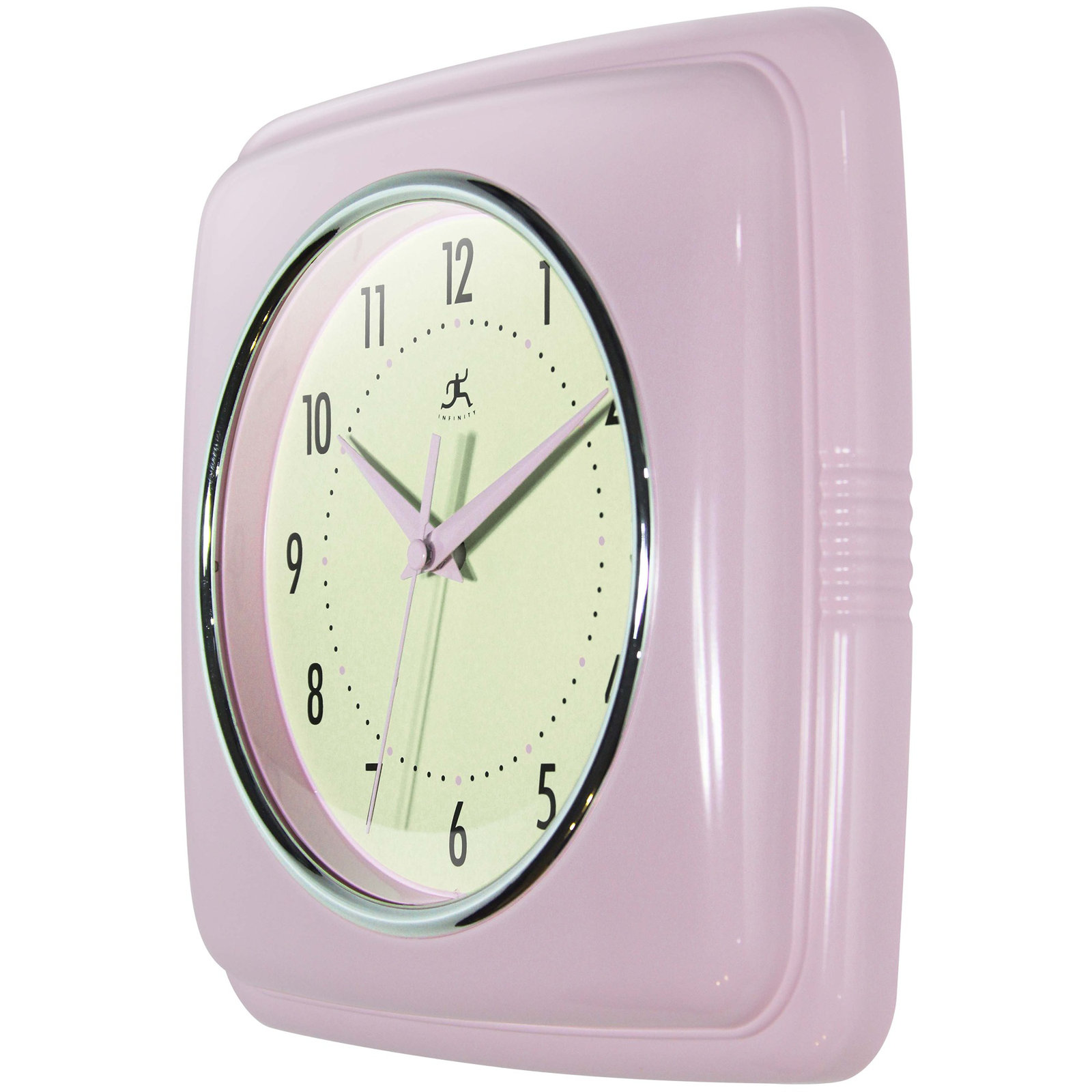 Orrwell Square Plastic Wall Clock 9.25 Inches, Pastel Pink