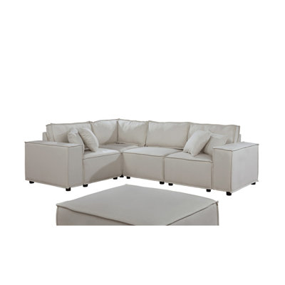 Modular Sectional Sofa with Ottoman in Beige Linen
