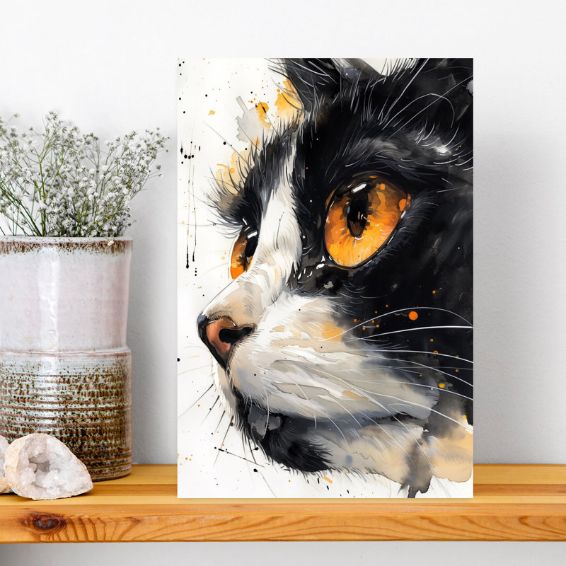 «Curious Cat Profile», art mural contemporain, H 18 po x l 12 po