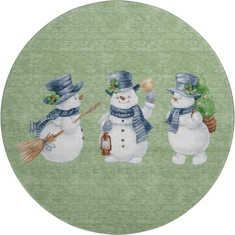 Premium Machine Washable Ingrassellino AMF1826 Happy Snowmen Holiday Rug