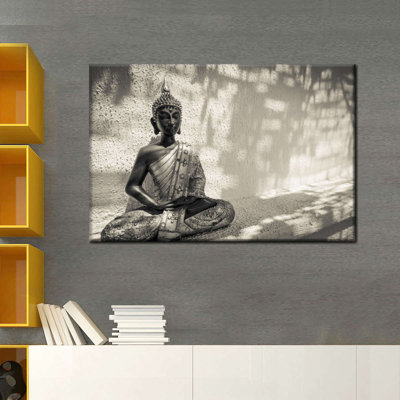 Bouddha bouddhiste BW, impression sur toile