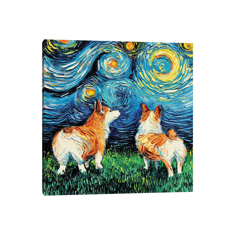 Corgi Night par Aja Trêves - reproduction d'art, Toile tendue, H 12 po x l 12 po x P 1,5 po