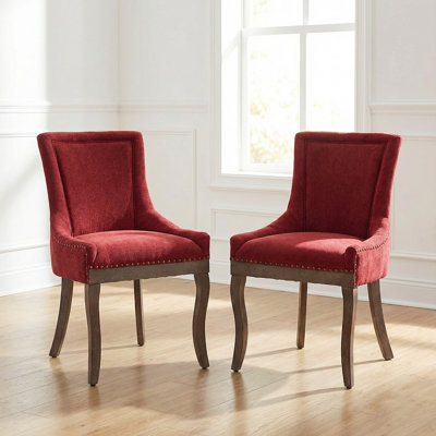 Chic Mid-Century Dining Chair Set(Set Of 2) - High Back Support, Solid Wood Frame, Bronze Accents