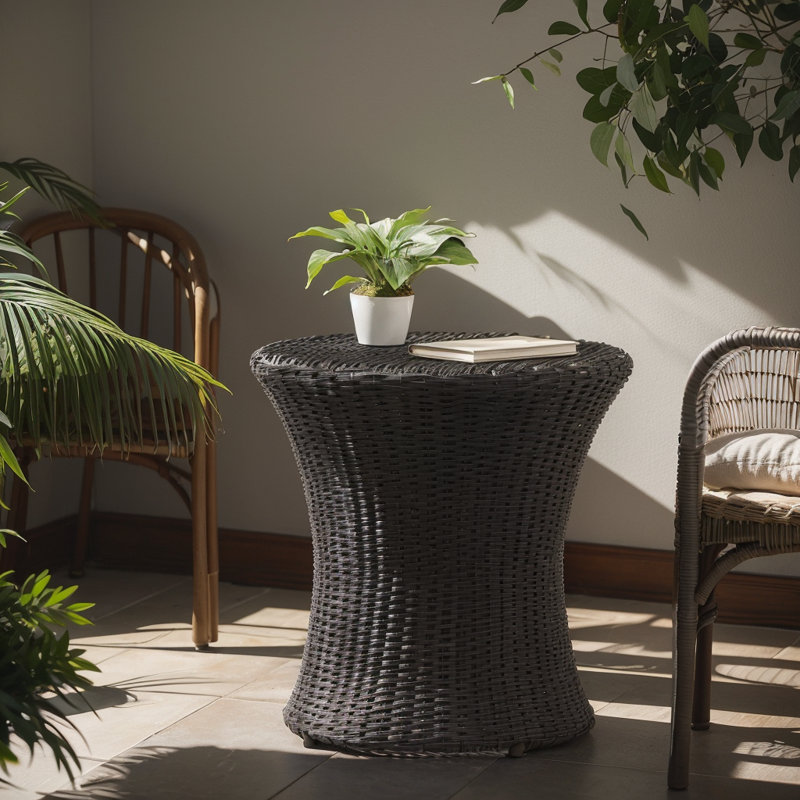 Table d'appoint d'extérieur en osier en aluminium, Noir