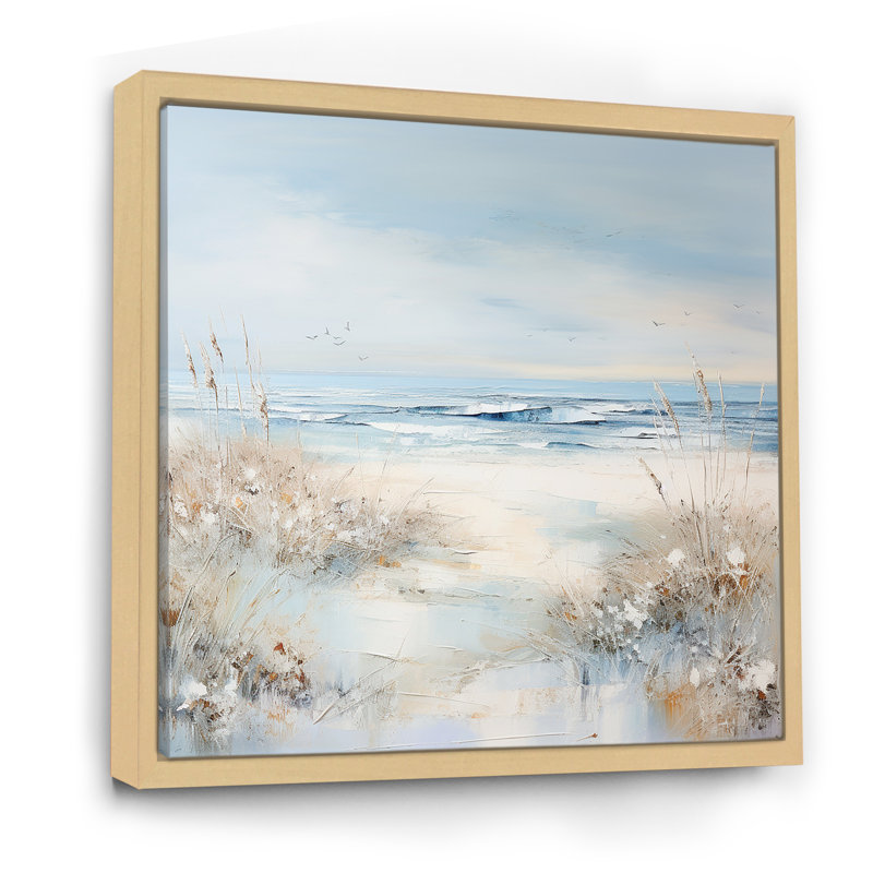 «Coastal Ocean Charm in Winter» - art mural océan côtier, H 36 po x l 36 po x P 1,5 po, Cadre flottant érable
