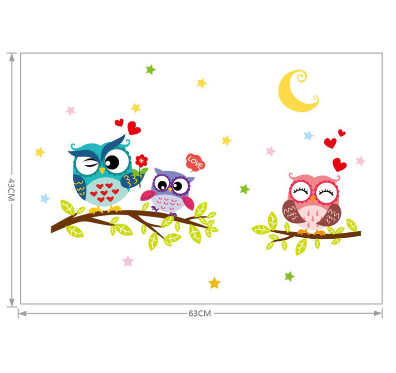 Autocollant mural amovible hibou pour chambre d'enfant