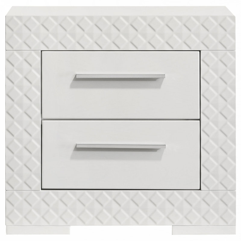 Table de chevet 2 tiroirs, Blanc brillant
