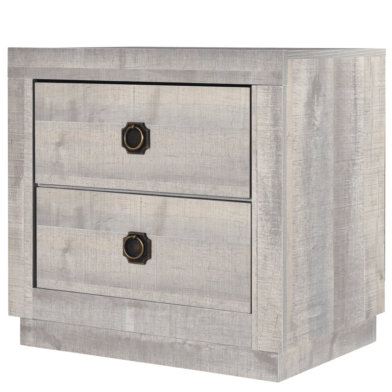 Table de bout à 2 tiroirs de style campagnard pour chambre à coucher et salon, Blanc rustique