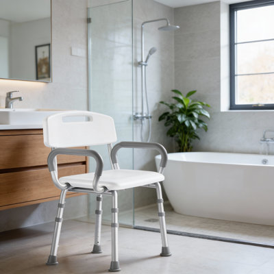 Chaise de douche à hauteur réglable avec accoudoirs et dossier pour la sécurité des personnes âgées et des personnes à mobilité réduite