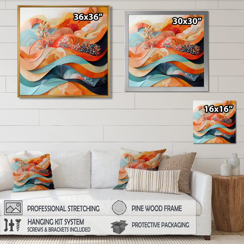 Abstrait corail, vagues océaniques de l'éternité I - art mural corail, H 16 po x l 16 po, Toile tendue, Ne s’applique pas