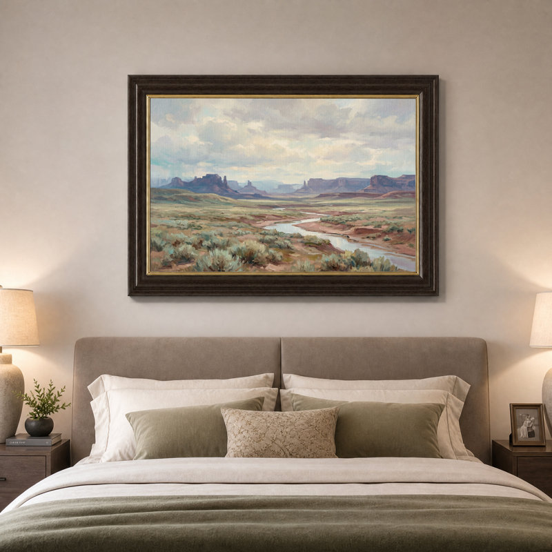 Tableau sur toile représentant la vallée de Mesa avec une rivière sinueuse, 12"H x 18"W
