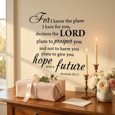Jeremiah 29:11 Bible Verse Wall Decal Inspirational Christian Vinyl Art Home and Office Decor with Elegant Script Design for Living Room Bedroom Study High-Quality Easy to Apply Removable Faith