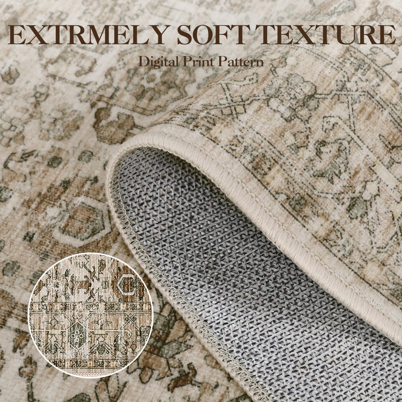 Area Rug Washable Rug Vintage Rug Non Slip Backing Accent Carpet Runner Rug Ultra-Soft Low Pile Rug Oriental Floral Rug Distressed Aesthetic Floor Mat for Living Room Bedroom Stain Resistant Carpet for Kitchen Laundry Office
