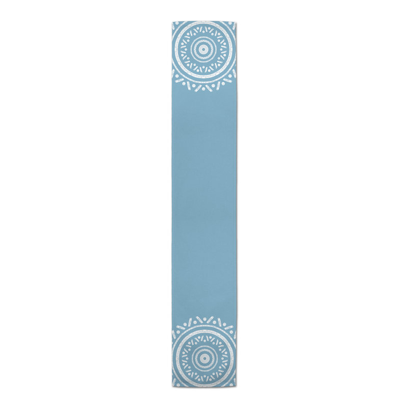 Anre Rectangle Geometric Polyester Table Runner, Blue, 72" L x 16" D