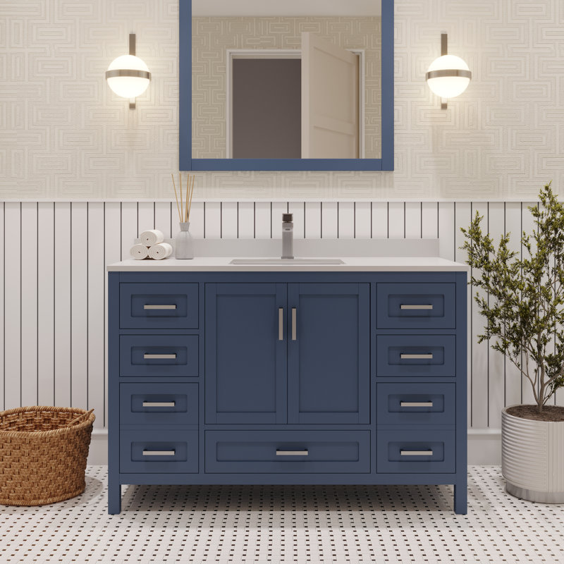 Rooh 48'' Single Bathroom Vanity with Quartz Top, Navy Blue