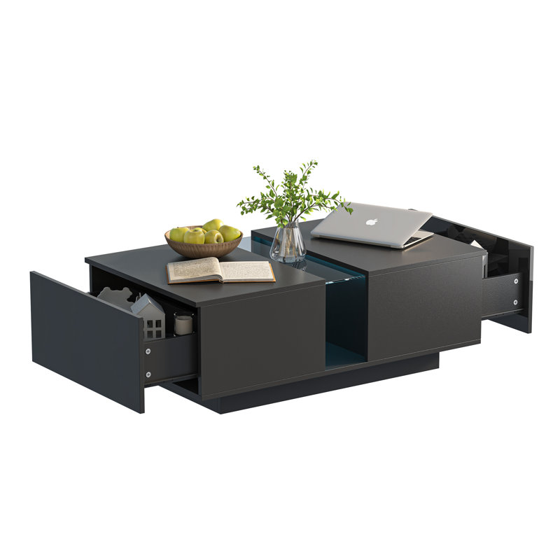 Pedestal Coffee Table with Storage, Black
