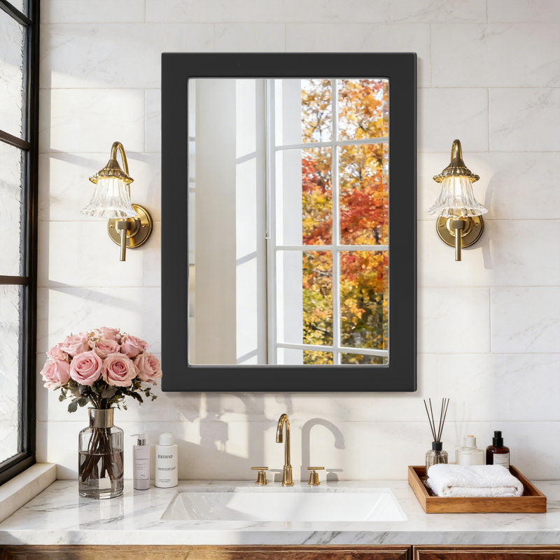 Wooden Frame Flat Mirror, 40" x 30", Black