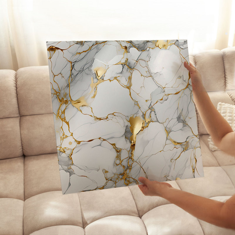 Abstrait gris et doré, géode de marbre moderne, reproduction d'art neuve, H 10 po x l 10 po