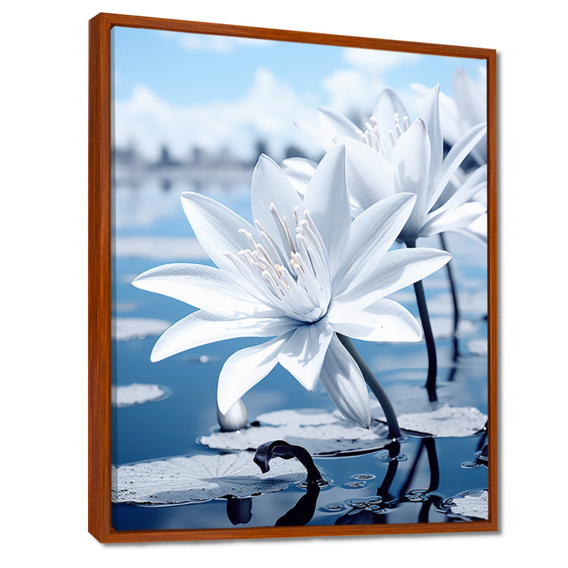 «Blue Field», art floral sur toile jade, Cadre flottant brun, H 20 po x l 12 po