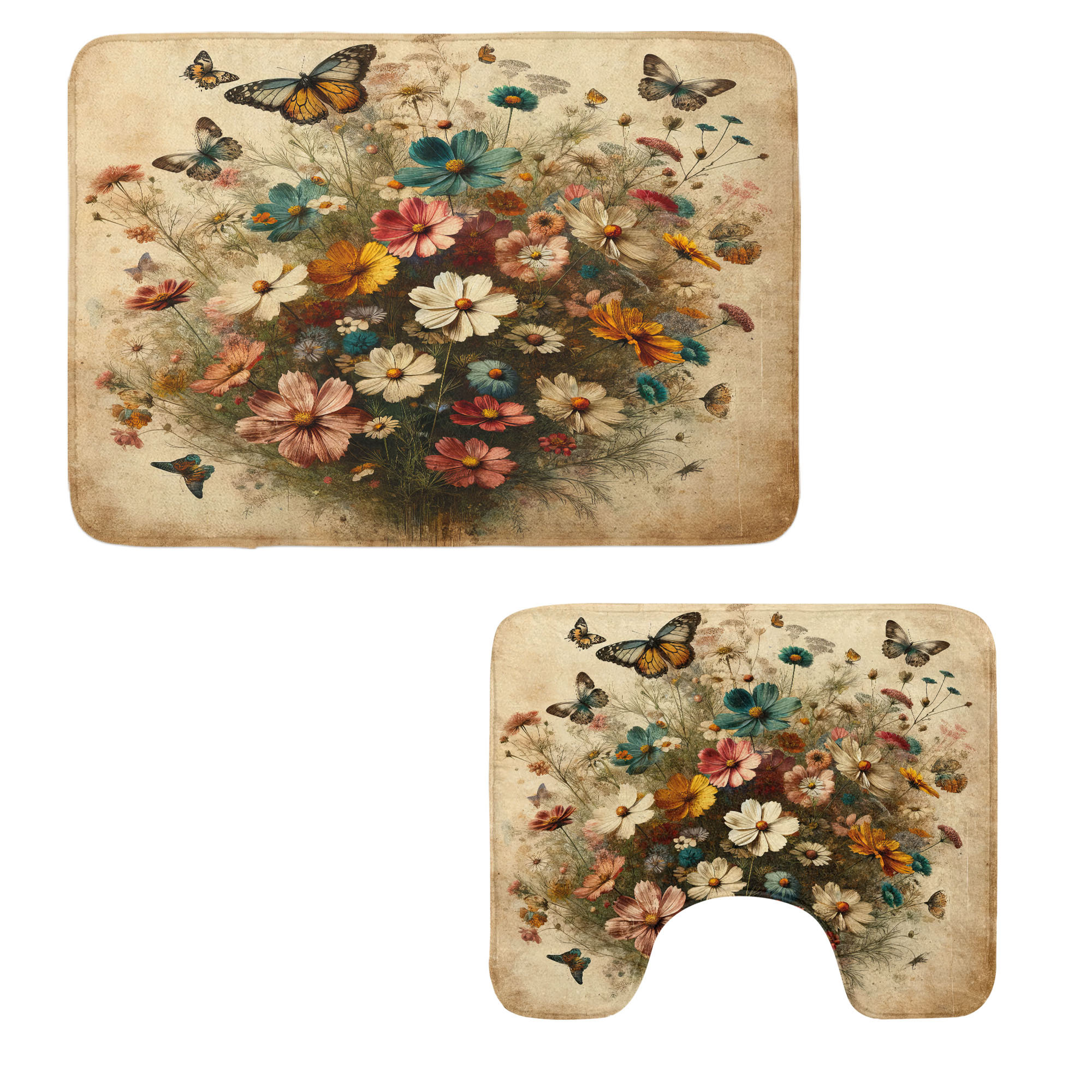 East Urban Home Vintage Bathroom Rug Set 2 Pieces Rectangle & Contour ...