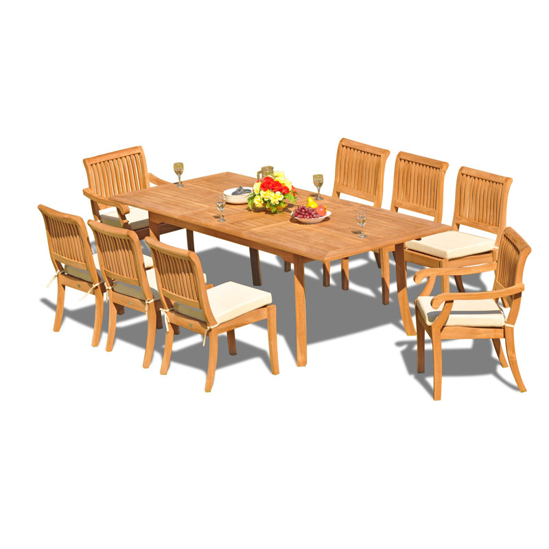 Masten Teak Wood Patio Dining Set with Rectangular Table, 94" L x 40" W x 31" H, 10