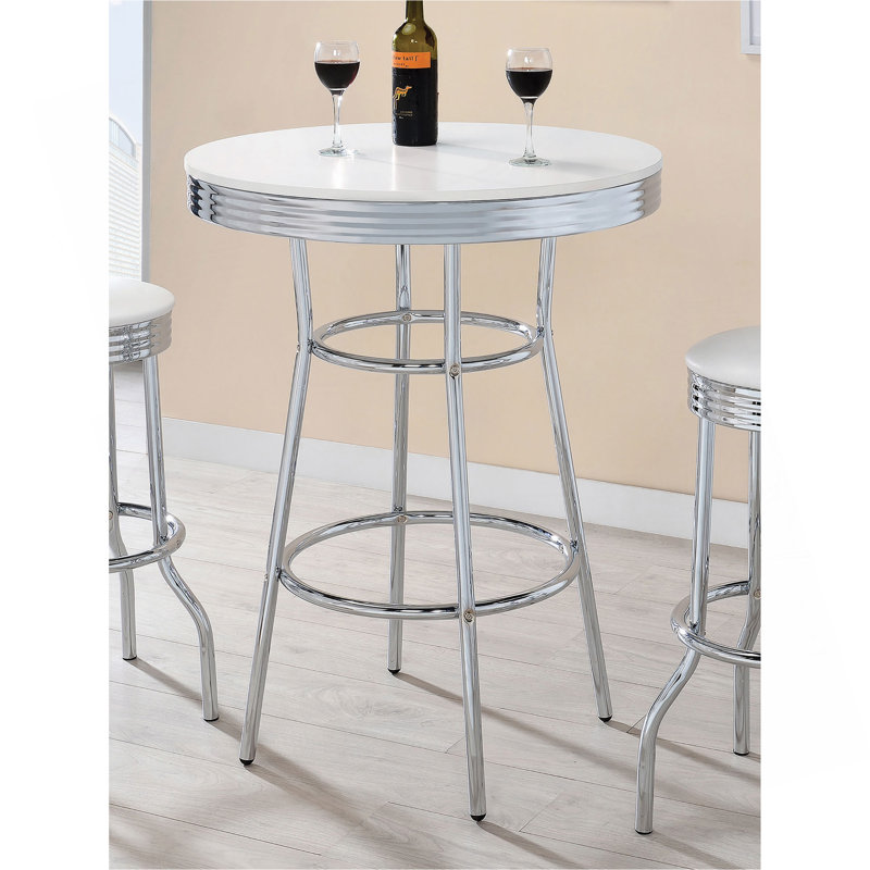 Table de bar ronde blanche et brillante Werner, Blanc / argenté