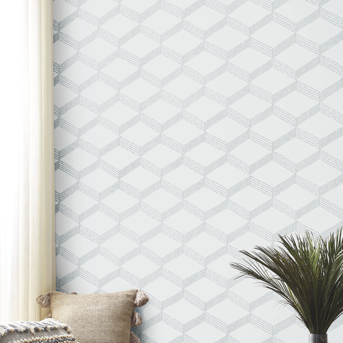 Aislin Mid-Century Geometric Wallpaper, White/Gray