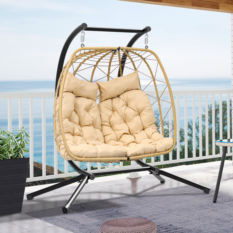 Angus Double Swing Chair Includes Support and Cushion, Yellow