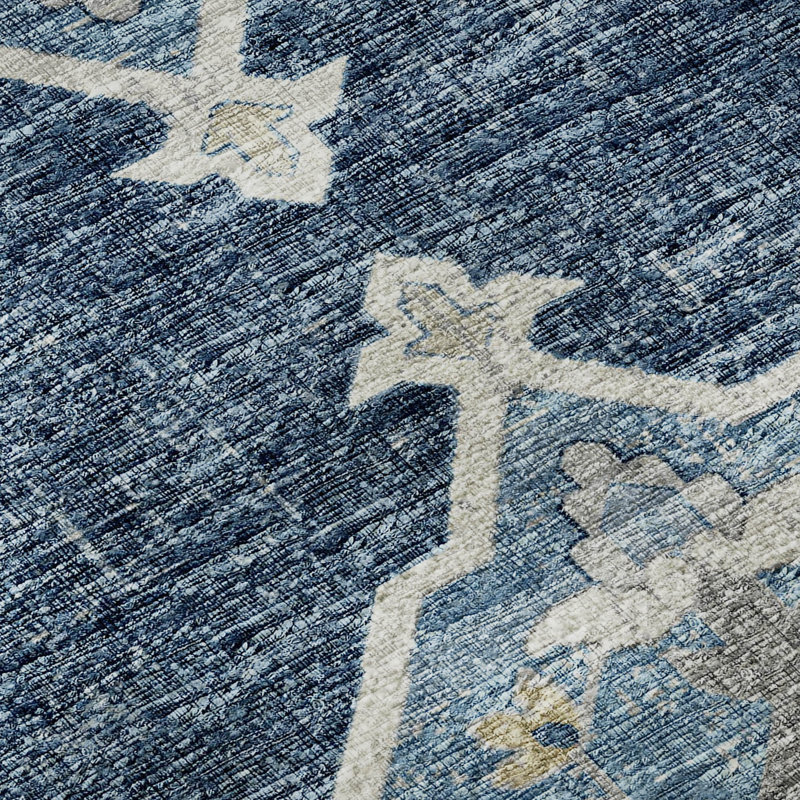 Tapis bleu lavable à la machine de qualité supérieure Andreau AMF91, Tapis de couloir 2 pi 3 po x 7 pi 6 po