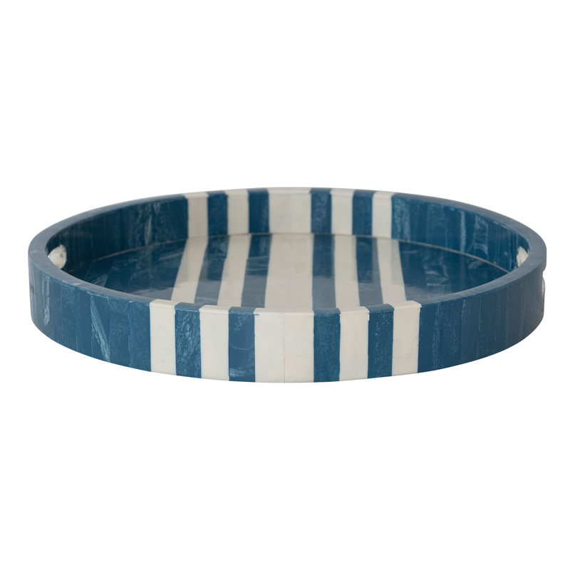 Decorative Marbled Resin Tray With Stripes And Handles