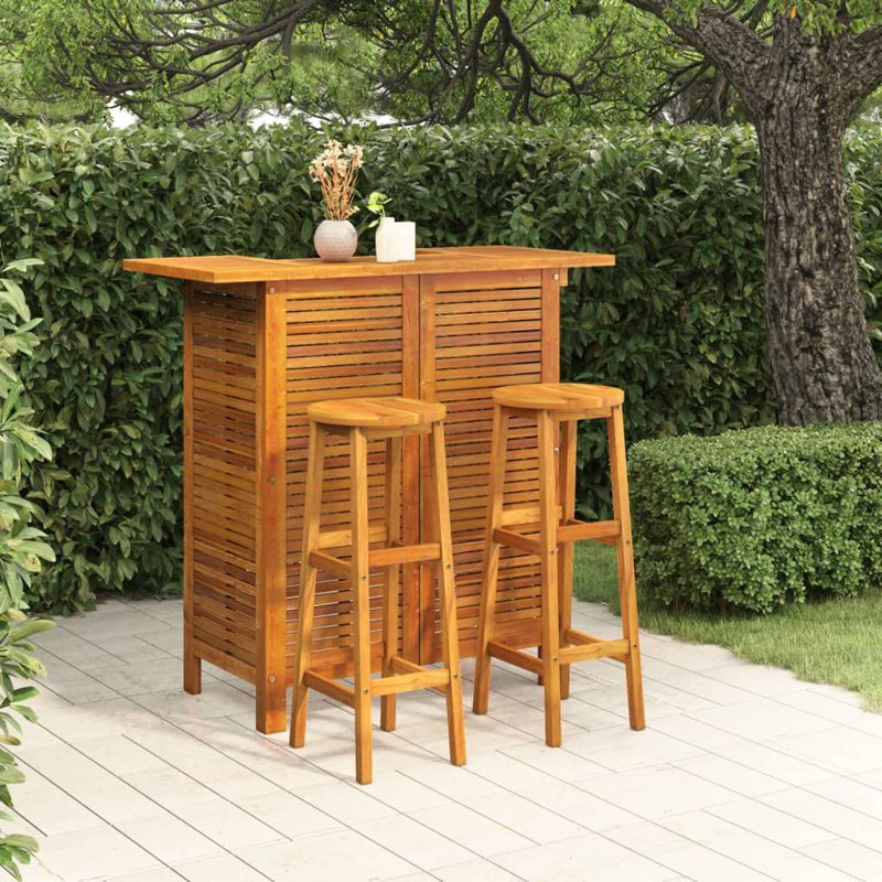 Ensemble de 3 barres de patio en bois d'acacia massif, Brun