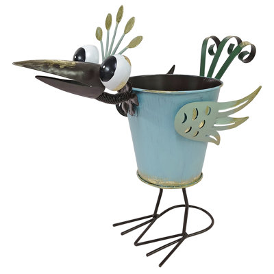 Metal Turquoise and Green Peacock Planter