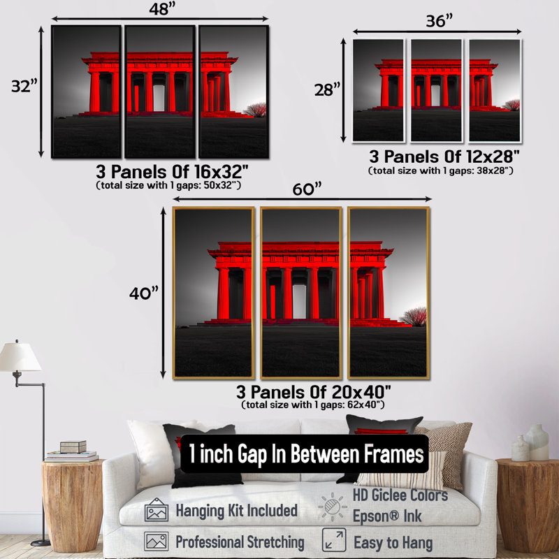 «Red Gray Lincoln», ensemble d'art mural, Toile avec cadre flottant or, H 40 po x l 60 po x P 1 po