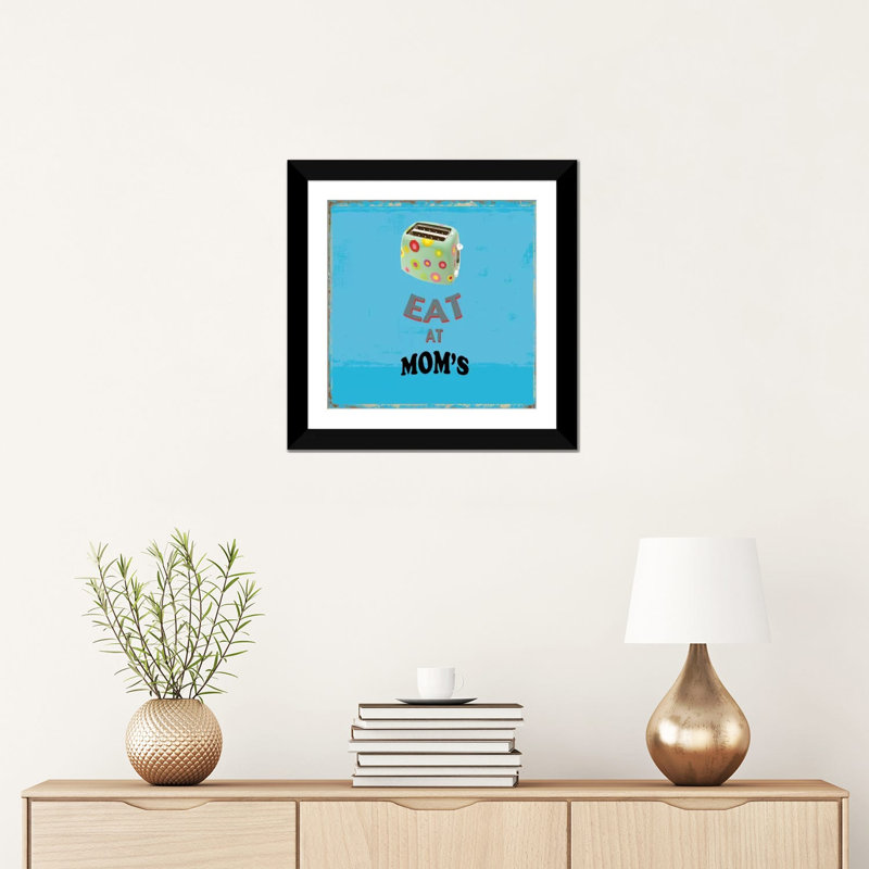 «Eat at Mom's», impression sur toile, H 18 po x l 18 po x P 1,5 po, Toile avec cadre noir, Blanc