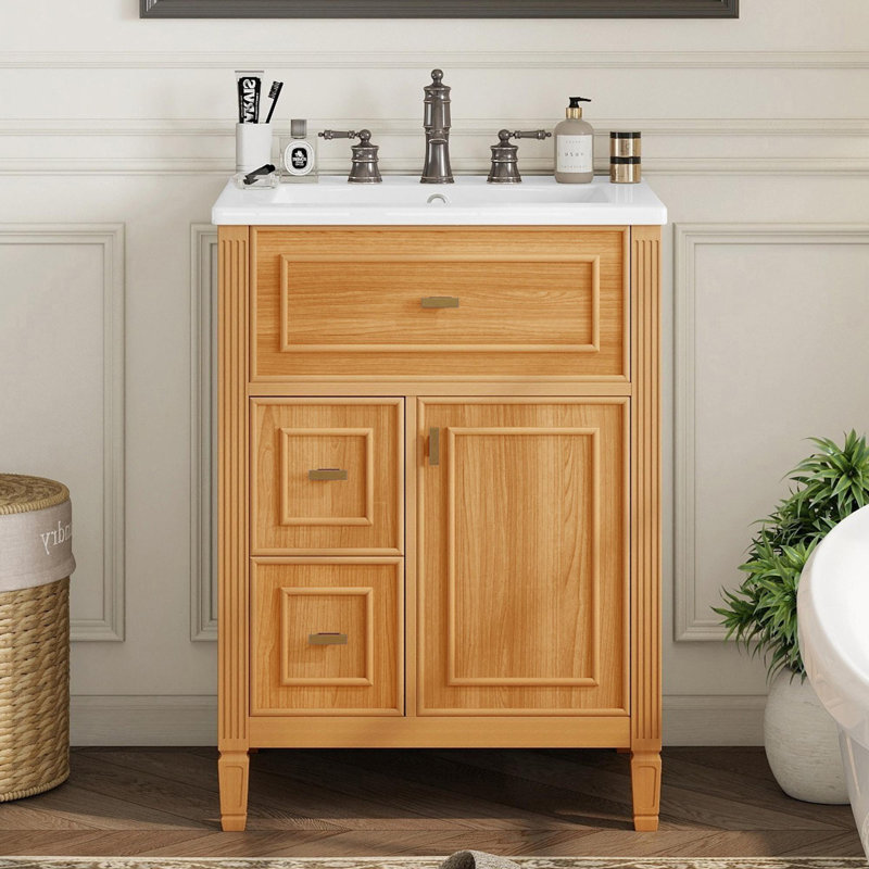 Meuble-lavabo compact de 24 pouces avec rangement, Bois, 24", Ensemble de centre 8 po