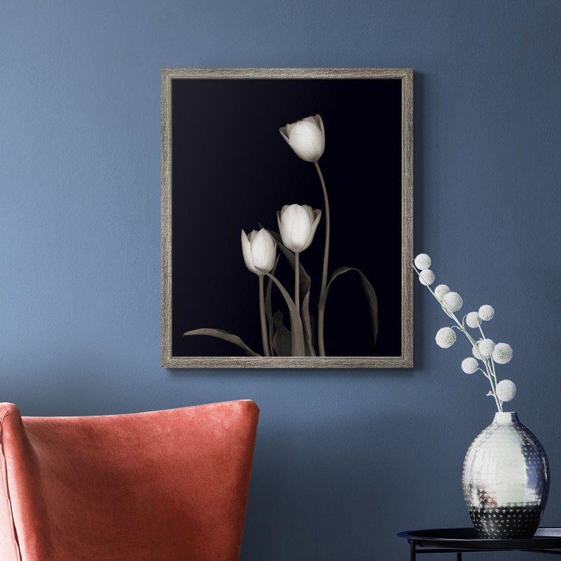 «Tulip Pose III», toile encadrée de qualité supérieure - prête à être accrochée, H 24 po x l 20 po, Argent patiné