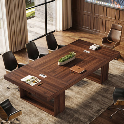 94.5"W Large Conference Table for 8-10, Meeting Desk with 2 Cable Grommets for Office & Conference Room