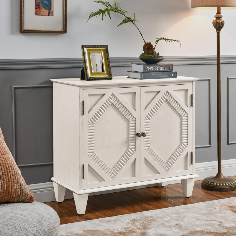 Buffet rétro 33,6 "en bois avec rangement, Blanc antique