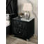Fully Upholstered Frame 1Pc Nightstand Black Fabric Crystal-Like Acrylic Knobs Glass Top Chrome Legs
