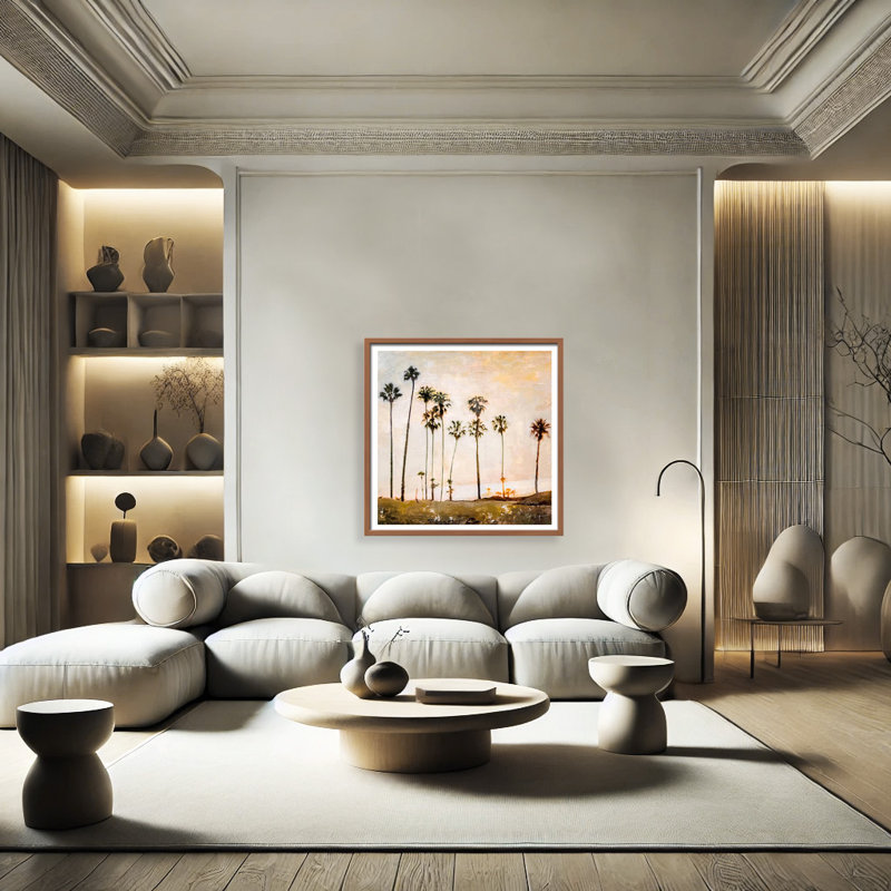 Coastal Retreat Golden Hour Glow by  - Picture Frame Painting, 16" H x 16" W x 1.125" D, Framed Matted Print, Brown