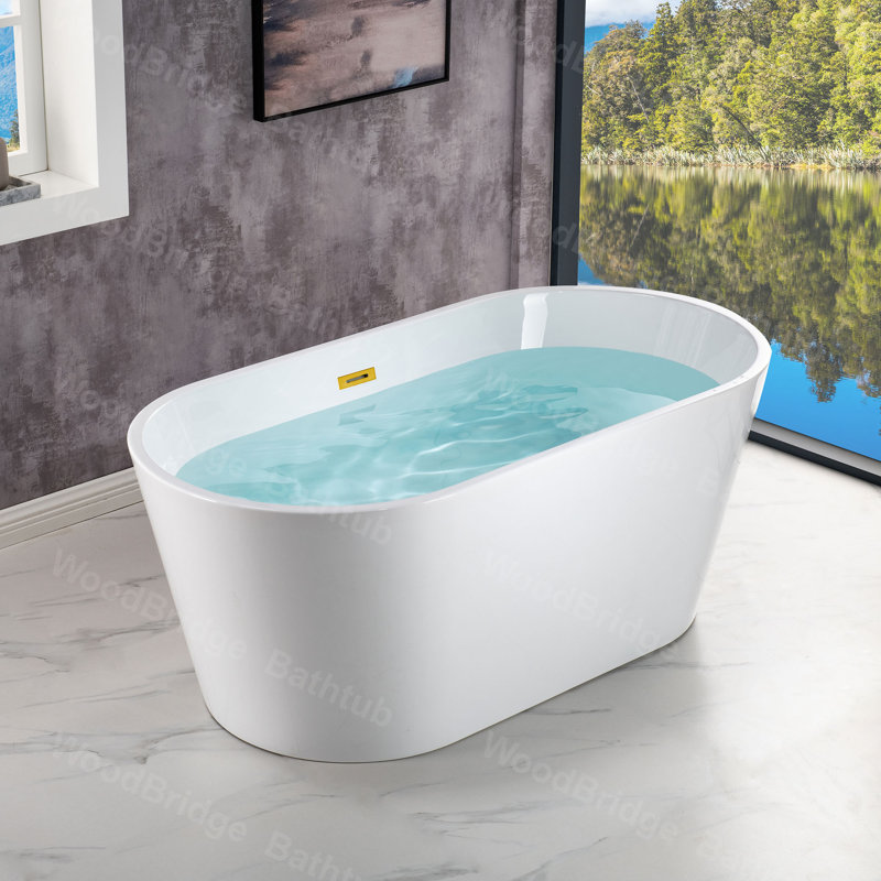 54'' x 30'' Freestanding Soaking Acrylic Bathtub, Brushed Gold