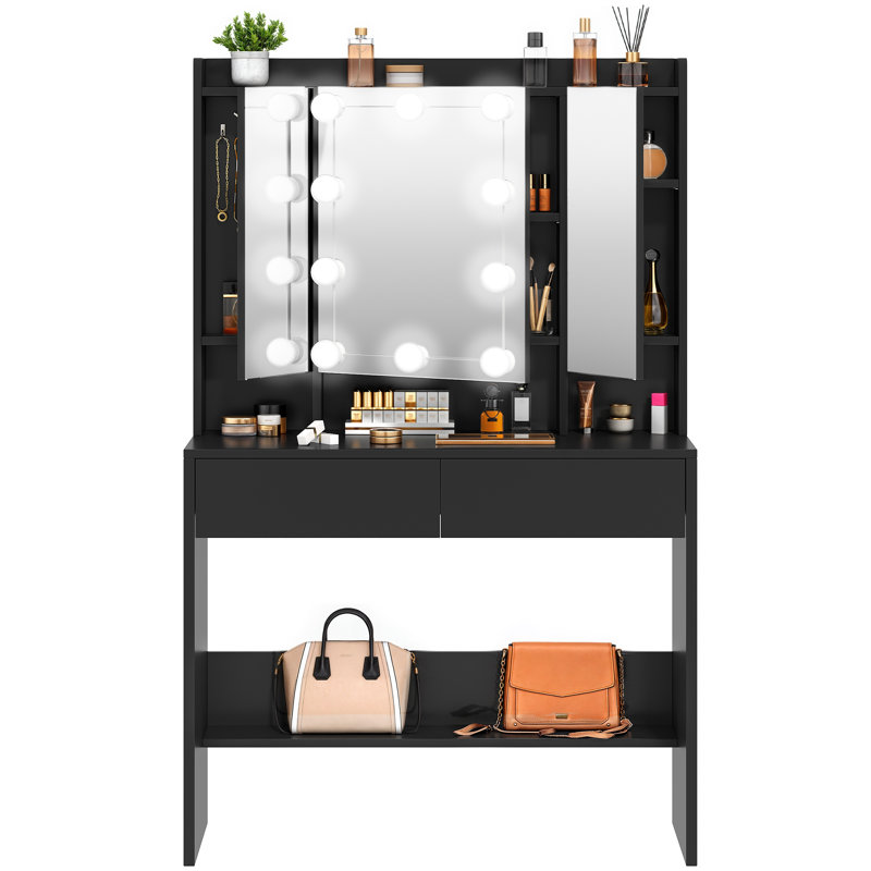 Breasha Black Dressing Table with Mirror