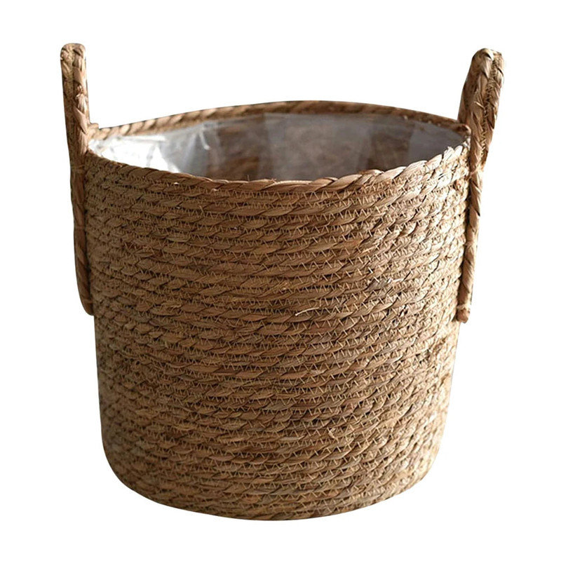 Grand panier à fleurs tissé à la main Cattail, H 11,8 po x l 10,6 po x P 10,6 po