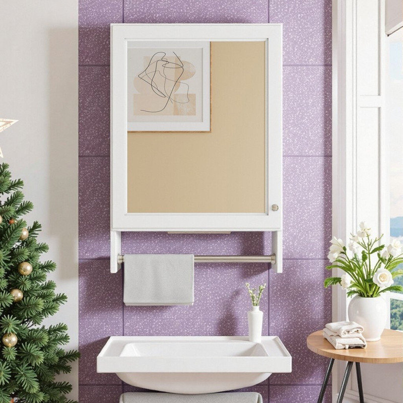 Pharmacie murale 20 "avec tablette réglable, porte à fermeture en douceur et barre à serviettes - Bois aggloméré et bois d'hévéa