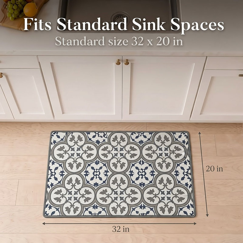 Multi-Size Paco Vintage Mosaic Kitchen Mat Tile Design, Ideal For Homeowners & Renters, Rectangle 2' x 3', Blue/Light Gray