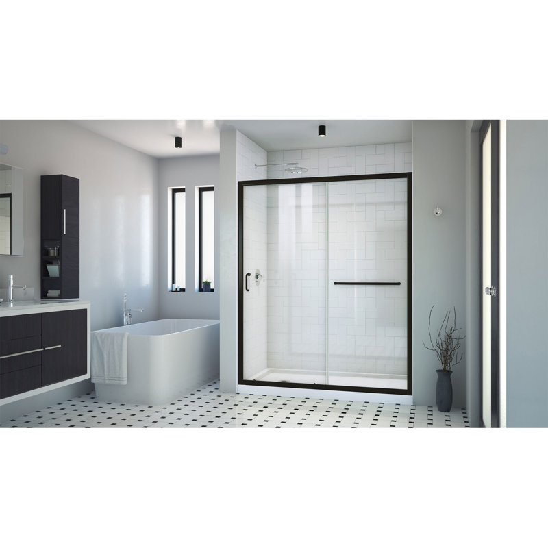 Porte de douche coulissante simple sans cadre l 60 po x H 72 po Infinity-Z, Transparent, Noir mat
