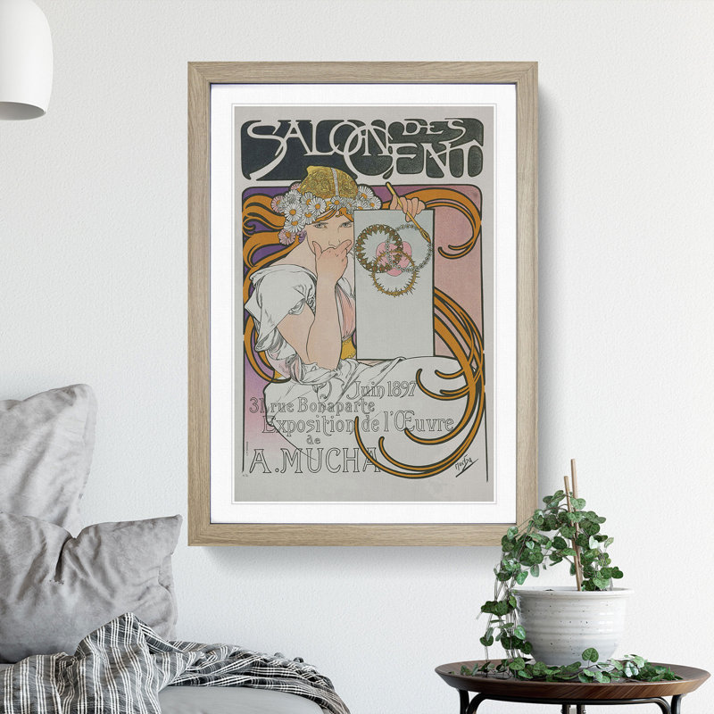 Salon des Cent Vol.1 by Alphonse Mucha - Picture Frame Graphic Art, Oak Framed, 48cm H x 36cm W x 2cm D